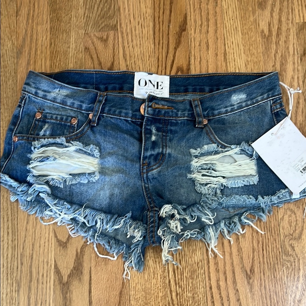 Women's Blue Distressed Denim Shorts